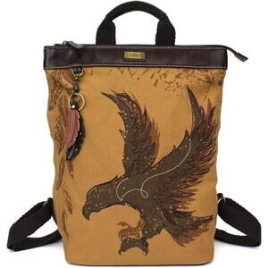 Chala Faux Leather Canvas Safari Backpack Tote Handbag - Eagle, Brown NWT